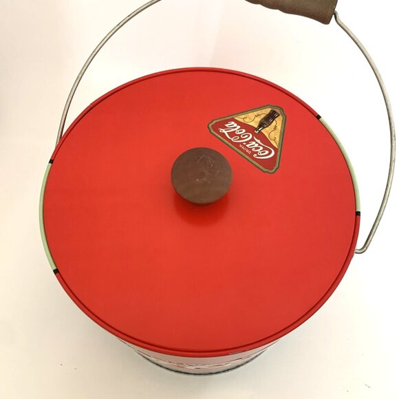Coca Cola Metal Ice Bucket w/Handle Delicious Refreshing 7" Tall 7" Diameter Vtg - Picture 5 of 10